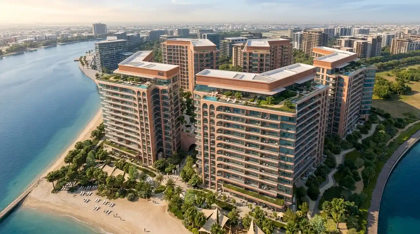 Waterfront community amenities and pool deck at SEEFA by Alef Sharjah