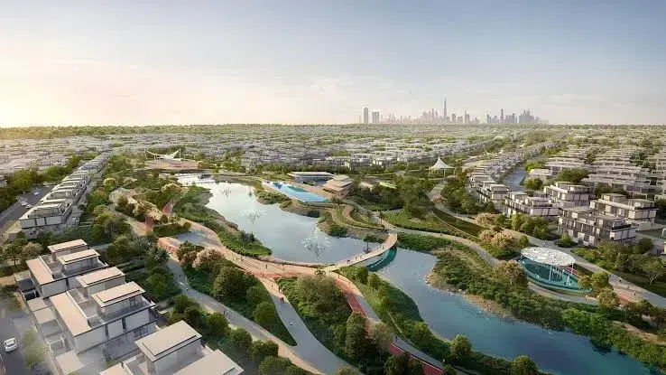 Landscaped park and crystal water body at Ellington Master Community Al Yalayis 1