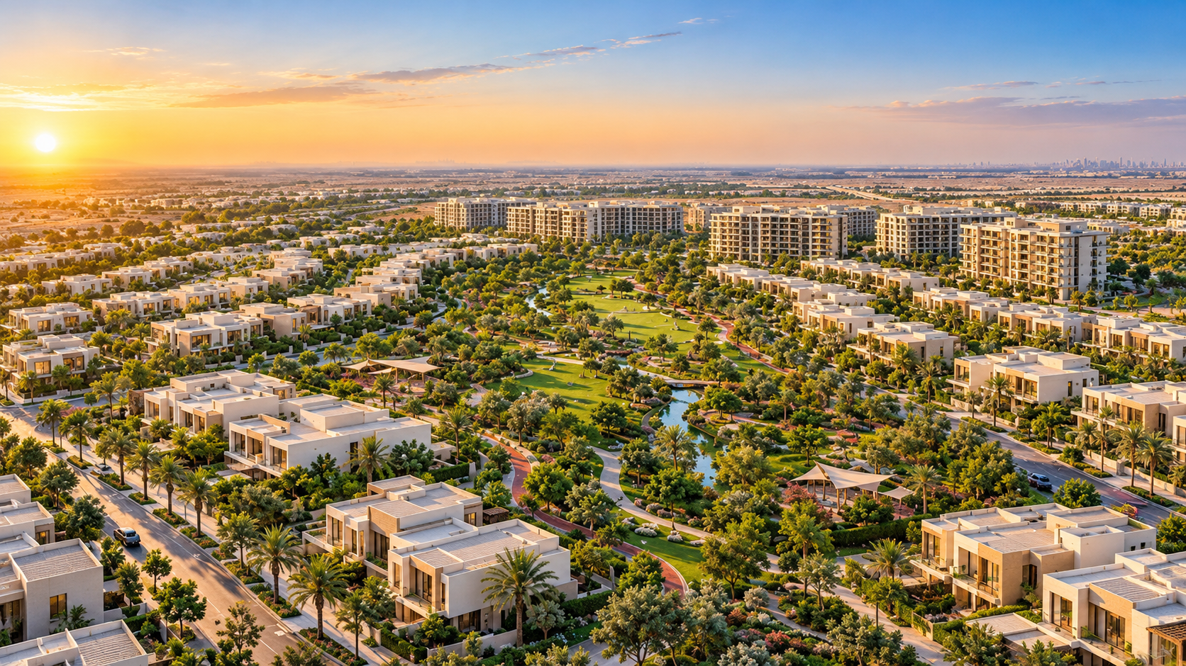 Complete community view of Greenwoods by Aldar