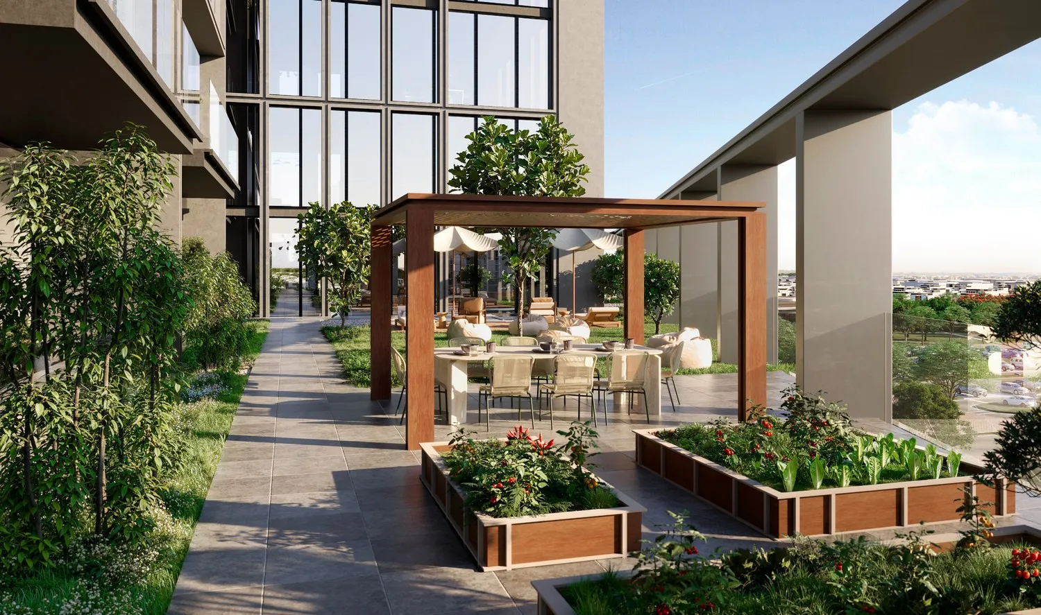 Landscaped wellness gardens at Kore by Imtiaz